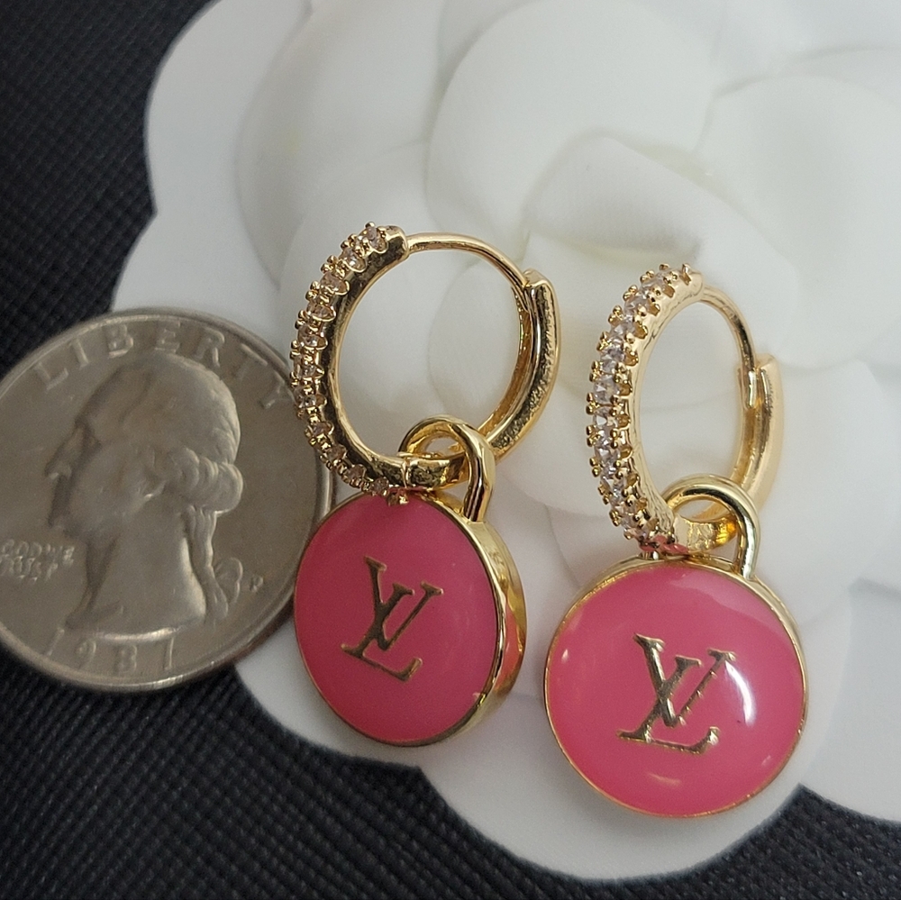 Pink/Gold Double Sided Louis Vuitton Zip Pull, Custom Made Earrings